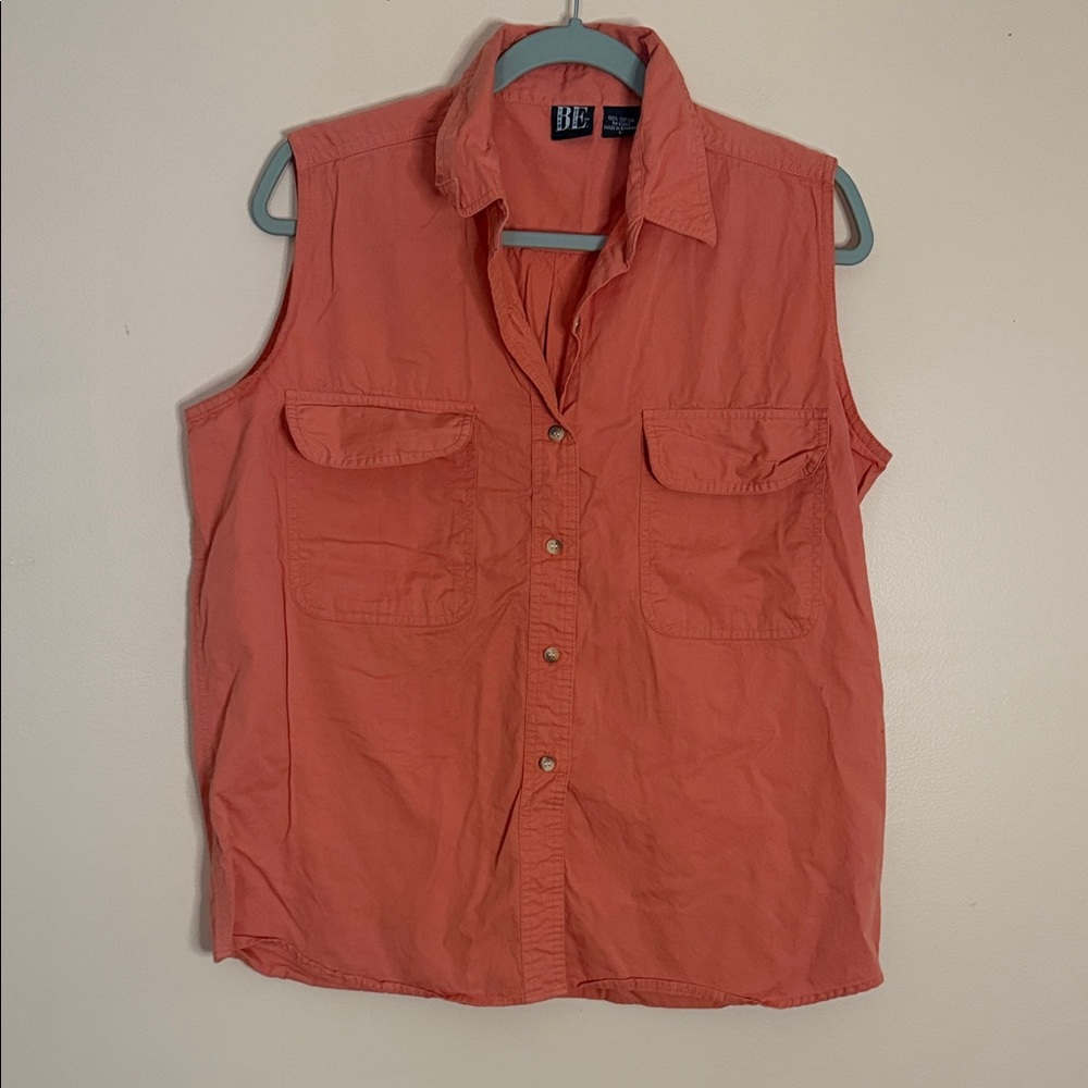 Basic Editions Coral Button-Up Utility Top
